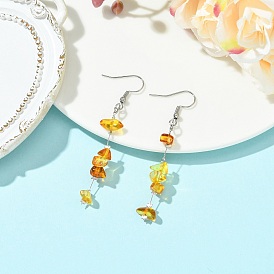 Серьги-подвески из натуральных янтарных бусинок, с 304 нержавеющей стали серьги крючки