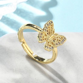 Регулируемые кольца для женщин с микропаве из латуни и кубическими цирконами, бабочка, без свинца и без кадмия, долговечный