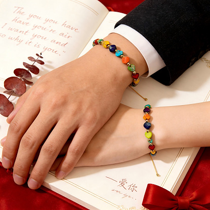 Регулируемые браслеты в форме сердца из натуральной императорской яшмы и латунных бусин, сплетенные из бусин., Браслеты из плетеной волоконной нити для пары