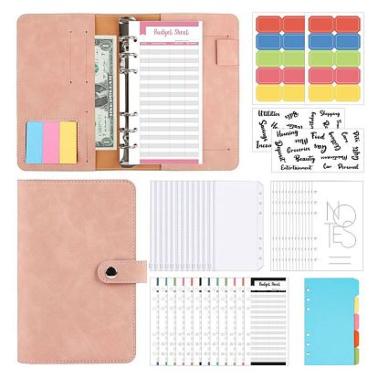 Budget Binder with Zipper Envelopes, Including Imitation Leather A6 Blank Binders, Colorful Budget Sheet, Zippered Bag, Word Letter Sticke, for Budgeting Financial Planning
