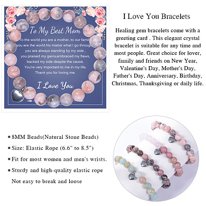Natural Stone Crystal Card Bracelet Pink Zebra Stone Mother's Day Gift