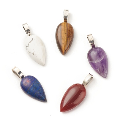 Natural Mixed Gemstone Pendants, with Platinum Tone Alloy Findings, Teardrop
