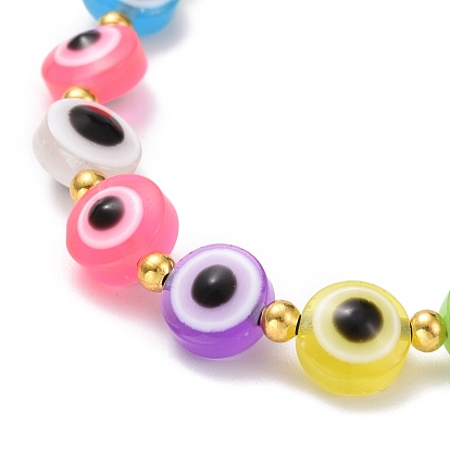 Flat Round with Evil Eye Beaded Bracelet, Adjustable Bracelet for Girl Women, Mixed Color