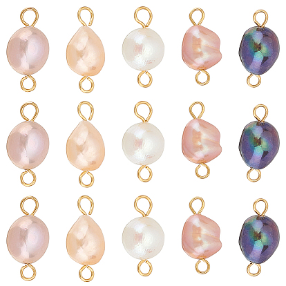 30шт. Картофель натуральный культивированный пресноводный жемчуг соединительные подвески, с золотым оттенком 304 двойные петли из нержавеющей стали, смешанные окрашенные и неокрашенные