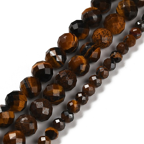 Природных тигровый глаз бисер нитей, круглые, граненые