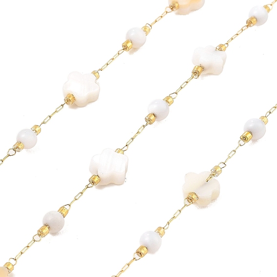 Ионное покрытие (ip) 304 цепи для канцелярских скрепок из нержавеющей стали, пайки, с стеклянные бусы, цветок