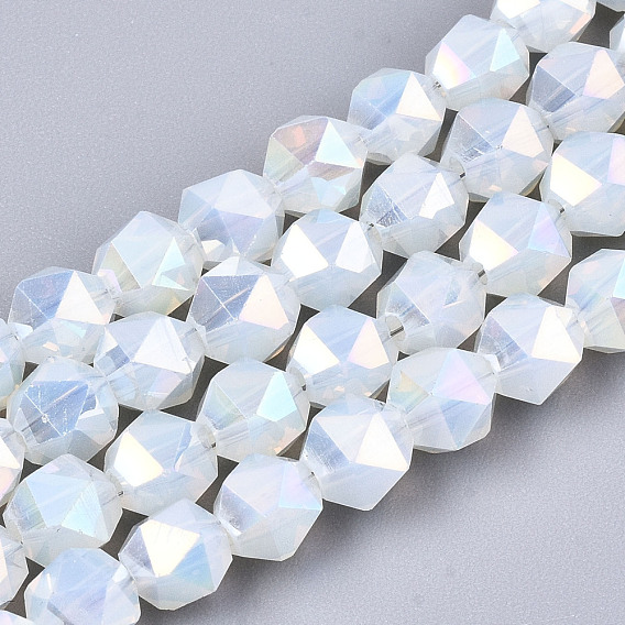 Electroplate Glass Beads Strands, Imitation Jade, AB Color Plated, Faceted, Round