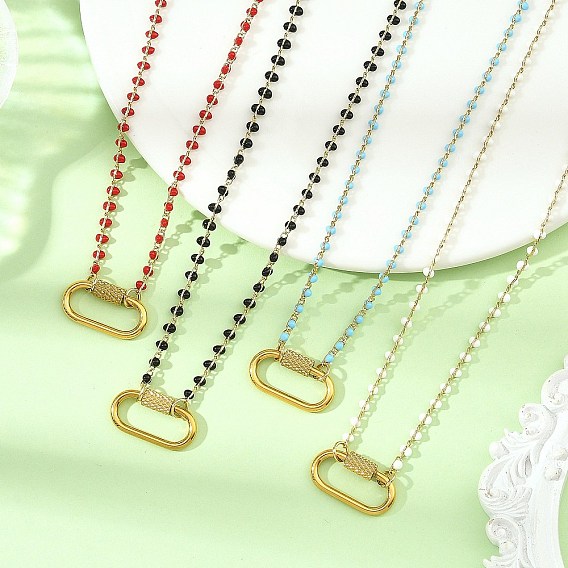 Collares de cuentas esmaltadas hechos a mano, con dijes de cierre de mosquetón de acero inoxidable