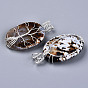 Natural Fire Agate Wire Wrapped Big Pendants, with Silver Color Plated Brass Wire, Oval with Tree of Life