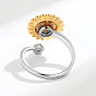Sunflower with Bee Cubic Zirconia Rotating Ring, Brass Open Cuff Ring for Calming Worry Meditation