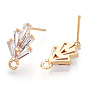 Brass Cubic Zirconia Ear Stud Findings, with Loop, Nickel Free, Real 18K Gold Plated