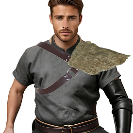 1Pc Medieval Faux Fur Single Shoulder Armor, Renaissance Costume Accessory for Men, Leather & Alloy Strap