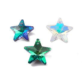 Electroplate Transparent Glass Pendants, Back Plated, Faceted, Star Charms