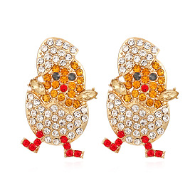 Cute Vintage Animal Earrings with Gemstones - Chick Design