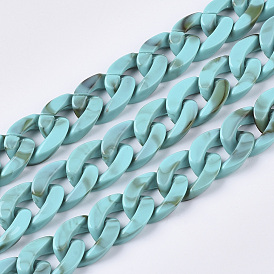 Handmade Acrylic Curb Chains, Imitation Gemstone Style, Two Tone Color