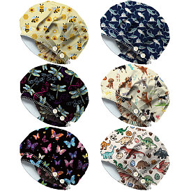 6Pcs 6 Styles Cotton Adjustable Printed Bouffant Hats Working Caps for Women Men, with Button