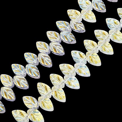Electroplate Transparent Glass Beads Strands, Leaf, AB Color Plated, Half Plated, Dyed & Hearted