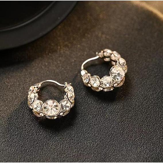 Серьги-кольца из латуни и хрустальных страз, плоско-круглые