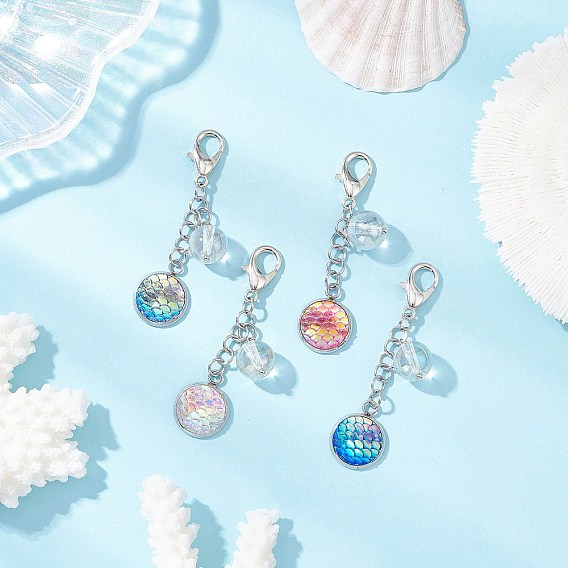 4 шт. 304 подвески из нержавеющей стали и смолы, украшения, с карабин-лобстерами , плоский круглый с рыбой в русалочной форме