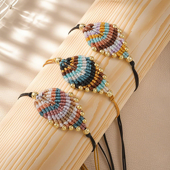 Регулируемые браслеты из плетеного волоконного шнура, украшения из латуни для женщин, формы раковины