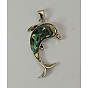 Abalone Shell/Paua Shell Pendants, Single Side, with Brass Settings, Dolphin, 22x38.5x5mm, Hole: 3x4mm