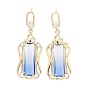 Brass Micro Pave Cubic Zirconia Dangle Stud Earrings, Glass Rectangle Drop Earrings