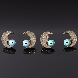 Fashionable Devil Eye Moon-shaped Earrings with Copper Plating and Micro-set Zirconia
