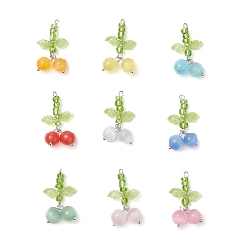 9шт. подвески кошачий глаз, вишня, с акриловым, стеклянным и платиновым соединительным кольцом