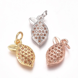 Brass Micro Pave Cubic Zirconia Charms, with Jump Rings, Lemon