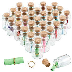 30Pcs Clear Glass Cork Wishing Bottles, with Message Paper