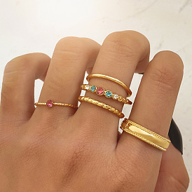 Colorful Gemstone Alloy 5-Piece Set Vintage Thin Circle Rings - Creative and Retro