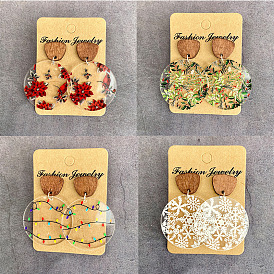 Серьги-гвоздики из прозрачного акрила и дерева, плоско-круглые