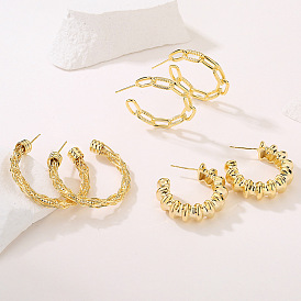 18K Gold Plated Copper C-shaped Earrings for Women, Unique European and American Exaggerated Ear Jewelry