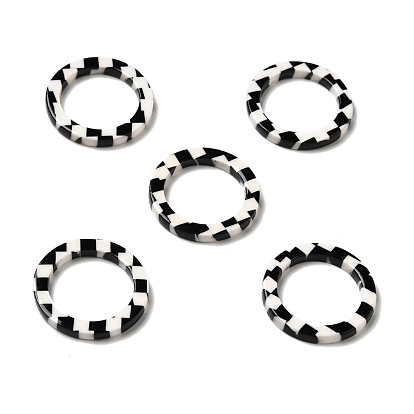 Anneaux liant acrylique, bague ronde motif tartan