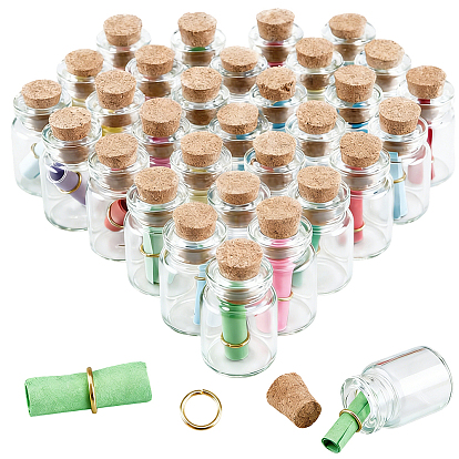 30Pcs Clear Glass Cork Wishing Bottles, with Message Paper