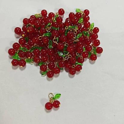 50 piezas de colgantes de vidrio, cereza, Con anillos de salto abiertos de acrílico y acero inoxidable