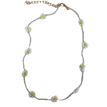 Dainty Crystal Daisy Necklace with Unique Pearl Bead Strand and Collarbone Chain