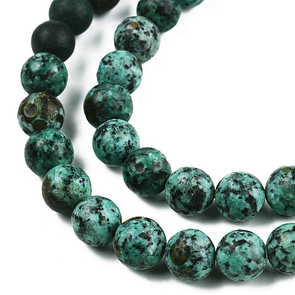 Natural Jasper Beads Strands, Imitation African Turquoise, Dyed, Frosted Style, Round