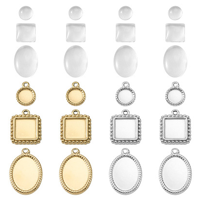 Наборы для изготовления кулонов своими руками, в том числе 12шт 304 подвеска из нержавеющей стали с кабошоном, 12 стеклянные кабошоны шт.