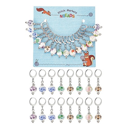 Круглые с цветочным узором, фарфоровые керамические подвески ручной работы, маркеры для петель, подвески крючком, маркер с замком и кольцом с подвеской в виде винного бокала