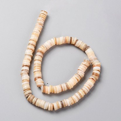 Eau douce naturelle de coquillage perles brins, Plat rond / disque, perles heishi