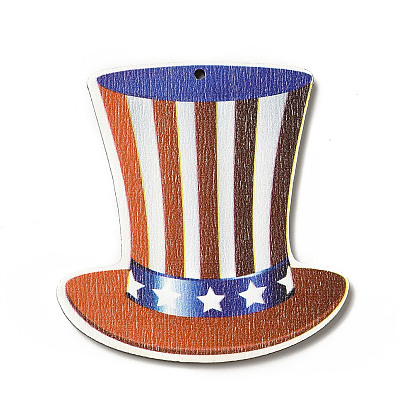 American Flag Theme Single Face Printed Aspen Wood Big Pendants, Tall Top Hat Charm