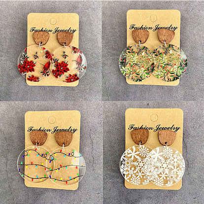 Серьги-гвоздики из прозрачного акрила и дерева, плоско-круглые