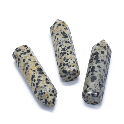 Natural Dalmatian Jasper Pointed Beads, Healing Stones, Reiki Energy Balancing Meditation Therapy Wand, No Hole/Undrilled, For Wire Wrapped Pendant Making, Bullet