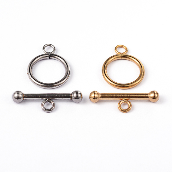 Ion Plating(IP) 304 Stainless Steel Ring Toggle Clasps, Ring: 21x16x2mm, Bar: 25x8x4mm, Hole: 3mm
