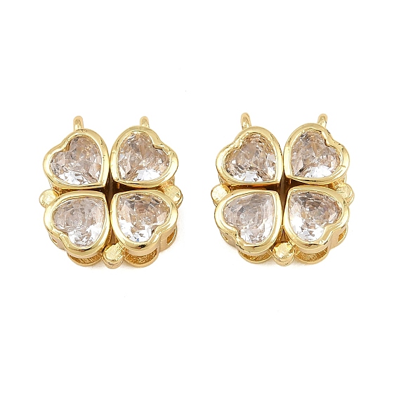Brass Pave Clear Cubic Zirconia Connector Charms Magnet Links, Heart