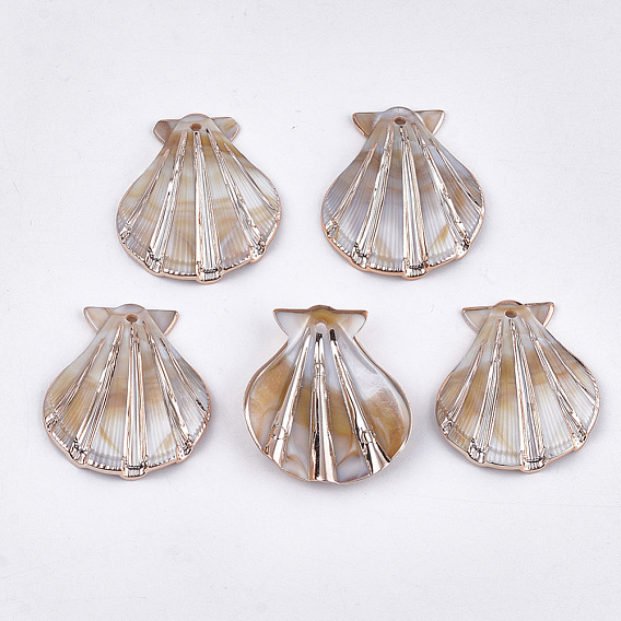 Electroplate Acrylic Pendants, Imitation Gemstone Style, Shell