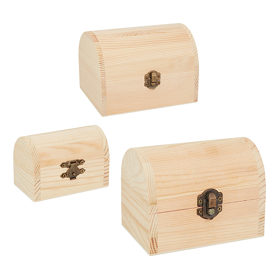 Unfinished Pine Wood Jewelry Box, DIY Storage Chest Treasure Case, with Locking Clasps, Arch