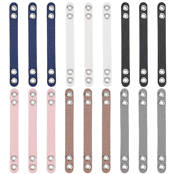 18Pcs 6 Colors Imitation Leather Bag Webbing Straps with Silver Color Plated Metal Eyelets for Bag Accessories