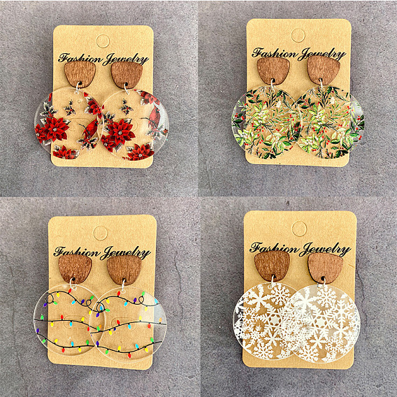 Серьги-гвоздики из прозрачного акрила и дерева, плоско-круглые